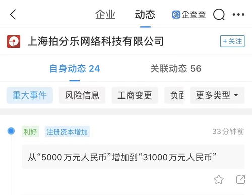 上海拍分乐网络科技有限公司注册资本增加520